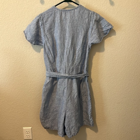Lands End Linen Blue Button Down Romper 6 - Picture 8 of 8